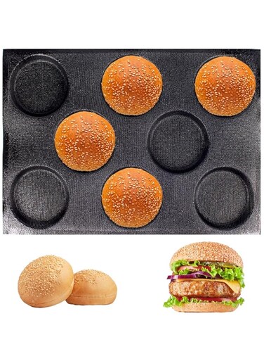KBTBAK Black Perforated Silicone Hamburger Bun Pan, Non-Stick Baking Pan for Making Buns