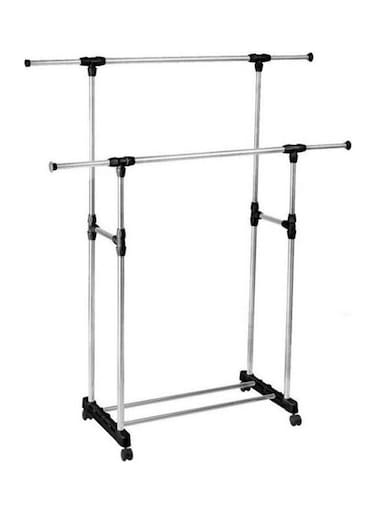 Double Pole Portable Rack Hanger Extendable Rolling Removable And Retractable Garments Rack Multicolour