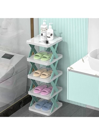 KLEANE Shoe Rack Multi-Layer, Dustproof Shoe Cabinet Household Simple Clip-on Shelf Dormitory Shoe Cabinet Sturdy, Space Saving Shoe Rack (5 Tier, Blue)