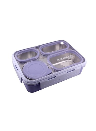 Bento Lunch Boxes, Leak Proof Stainless Steel Lunch Box for Kids, BPA Free Bento Box for Kids and Adults   Tiffin Boxes for Office and School (Purple, 950 ML, 4 Compartment)