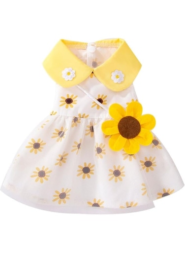 Dog Dress Soft Breathable Puppy Dresses Elegant Princess Lace Floral Pet Dress with Sunflower for Small Dog (White+Yellow, Small)