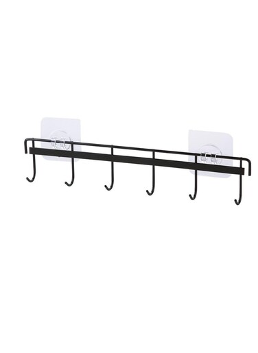 MS Kitchen Utensil Rack Wall Mount, Black Adhesive Kitchen Utensil Hanger No Drilling Kitchen Utensil Holder Space Saving Kitchen Wall Hooks for Kitchen Bathroom Camper (Black) Pack of 1
