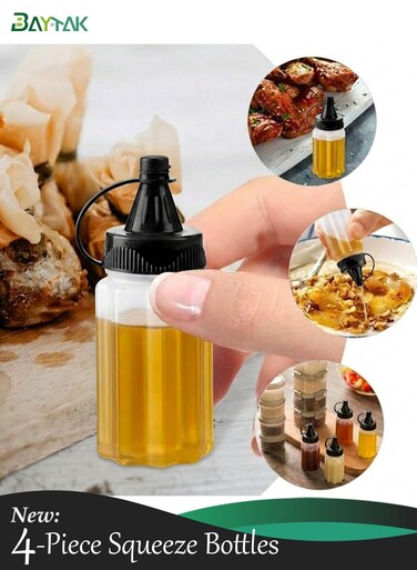 Sauce Squeeze Bottle for Kitchen, Leak Proof Food Grade Condiment Bottle BPA Free Mini 30ml, 4 PCS Set, for Ketchup Oil Salad Dressing Travel Camping BBQ
