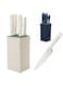 Knife Set with Block, 6 Kitchen Knives and a Universal Knife Holder, Extra Sharp Stainless Steel Blades for Precise Cutting with Non Stick Coating &amp; Soft Touch Easy Grip Handles