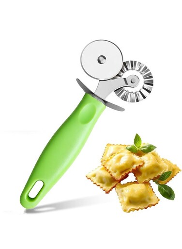 Cutter Wheel - Fluted Pastry Cutter Double Wheel Ravioli Cutter Tool with Handle for Pasta Pizza Ravioli Cookie
