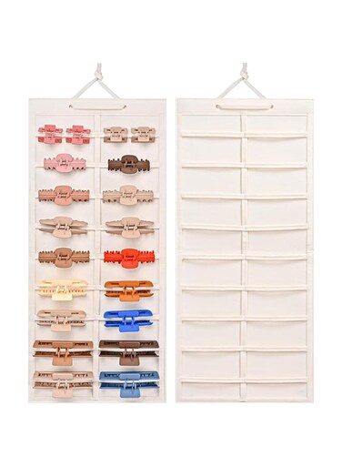 Lolalet Hair Claw Clip Organizer, 1 Pack Hanging Wall-Mounted Claw Clip Holder, Storage Display for Wall/Door/Closet - Beige