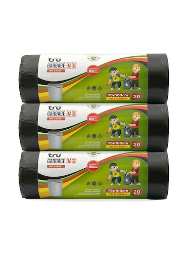 Garbage Bags Compact Roll Black 75x103cm 50Gallon (20pc x 3Rolls) 60bags