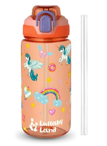 Land 600ml Unicorn Water Bottle for Kids Ultra Light Weight, Stay Hydrated with Kids Water Bottle for School, No Leak, BPA Free, Easy to Carry, Durable and Safe Water Bottle for Girls, Pink