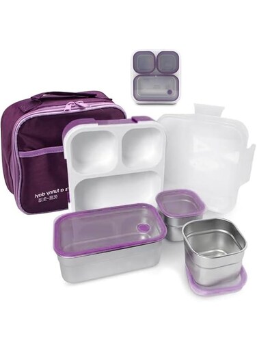 Stainless Steel Bento Lunch Box for Adults and Kids, 3 Compartments Large Leakproof Meal Prep Food Container for Men,Women Work or School Lunch Box,720ml,Purple
