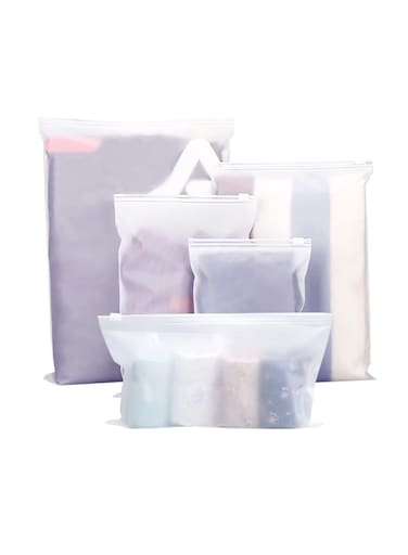 25 Pcs Reusable Clothes Storage Bags, Frosted Zipper Bags, Waterproof Luggage Organiser Pouch for Clothes, Shoes, Cosmetics(5 Size)