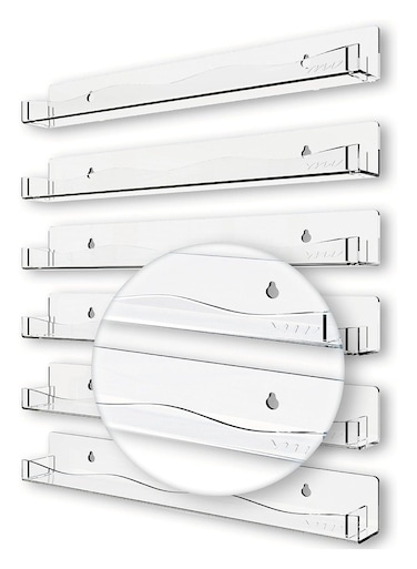 Clear Acrylic Nail Polish Rack Wall Mounted Shelf   6 Pack Organizer with Unique Wavy Lines   Nail Supplies for Techs   Great Display for Salons &amp; Retailers
