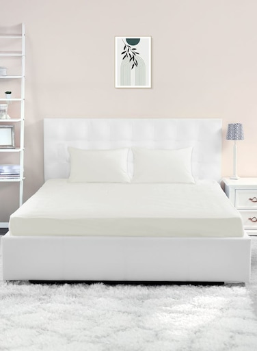 East Twin/Double Size Fitted Sheet   Soft 400TC Sateen Cotton Material   White Color   1 Fitted Sheet 120 X 200 Cm With 40 Cm Deep Pocket  Suitable For Double Size Mattress