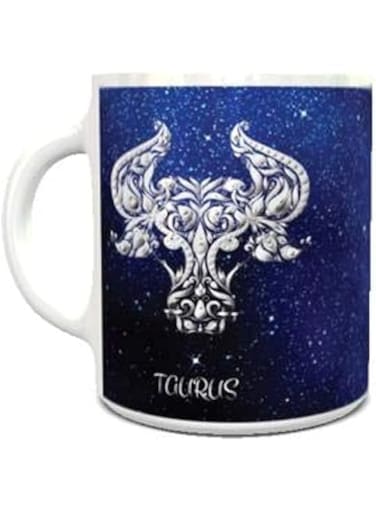 imPRESS White Ceramic Coffee Mug with Arabic Zodiac Sign Taurus Design