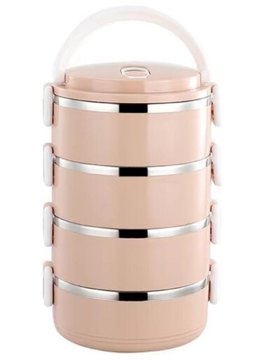 4 Stackable Lunch Box, Portable Stainless Steel Bento Box Food Storage Portable Thermal Cylinder With Silicone Sealing Ring Design, for Workers, Picnic, School, Office (Beige)