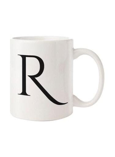 R Printed Ceramic Mug White/Black 350ml