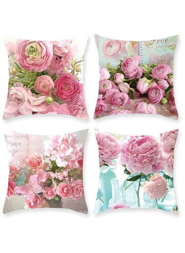 Flowers Cushion Cases Floral Pillow Home Decor(18x18 inch), Shabby Chic Floral Pillow Cases Chic Sofa Pillow Covers Chic Cotton Pillow Covers Distressed Style Pillow Covers for Sofa Living Room