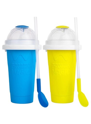 AWH Slushy cup Slushie Maker Cup,Frozen Magic Slushy Cup - Create Delicious Slushies Anywhere with This Fun and Cool Slushie Maker Cup! (Blue＋Yellow)