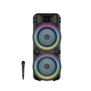 Portable Bluetooth Party Speaker with Wired Microphone and Remote Control - 20W Powerful Dual Woofer

