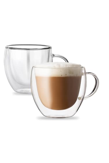 ARTFUL BLEND Set of 2 Double Wall Glass Coffee Mugs with Handles &acirc;&euro;&ldquo; 250ml &acirc;&euro;&ldquo; Ideal for Coffee, Latte, Cappuccino, Tea, Juice &amp; Hot or Cold Drinks