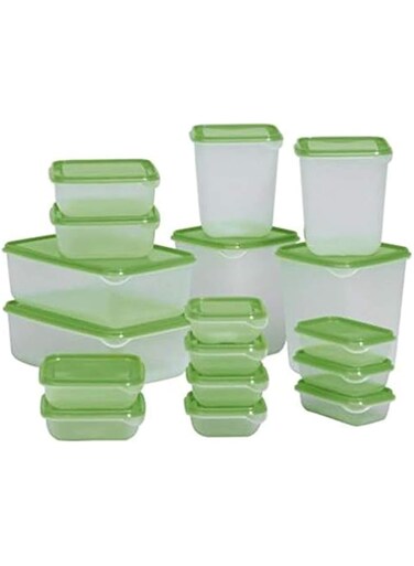 Set of Food Containers- 17 Pieces, Transperant/Green