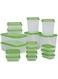 Set of Food Containers- 17 Pieces, Transperant/Green