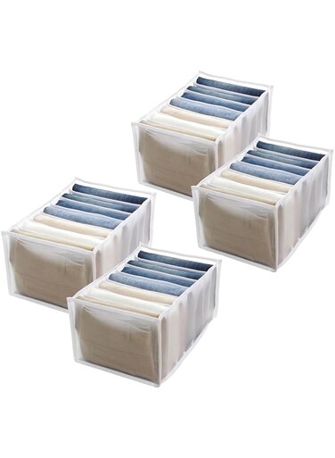 Aputue Clothes Drawer Organizers, 4 Pack Washable Wardrobe Clothes Organizer, Foldable Portable 7 Grids Clothes Drawer Mesh Separation Box, Compartment Storage Box for Underwear and Jeans