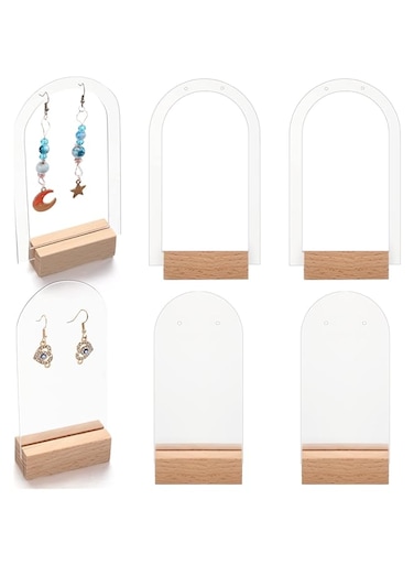 Yulejo Acrylic Earring Display Stand Jewelry Retail Holder Arch Acrylic Earring Holder Solid Hollow Acrylic Sign Stand Jewelry Displays with Wooden Bases for Studs Dangle Earrings (12)