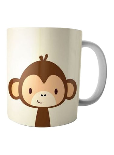 Print Monkey Printed Coffee Mug White/Beige/Brown