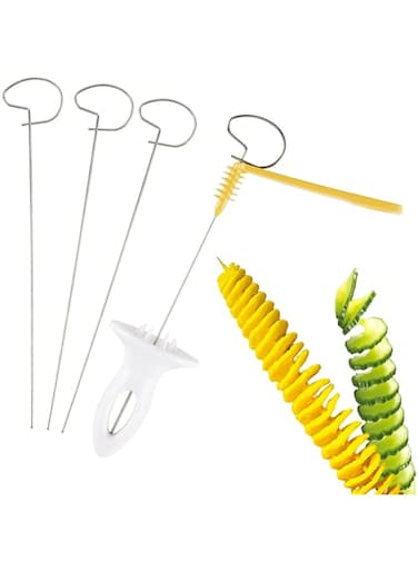 EKIND Tornado Spiral Potato Cutter Manual Slicer, Multi-Function Hand-Cranked Vegetable Spiralizer with 4 Stainless Steel Sticks, Smooth Handle, Anti-Slip Base, For Green Melon, Radish, Spiral Tower