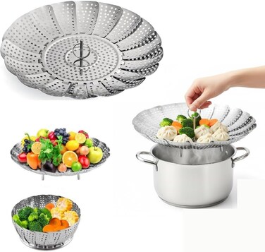 Steamer Basket &ndash; Stainless Steel Vegetable Steamer Food Basket for Healthy Cooking &amp; Steaming