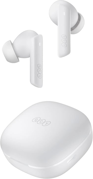 QCY Melobuds ANC Wireless Earphones, Active Noise Cancelling Bluetooth Earbuds, AI-Enhanced Calls, 6 Mics, Anti-Wind Noise, Deep Bass, Customizable EQ, 30H Playtime, Bluetooth 5.2 (White)
