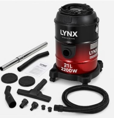 LYNX Powerful Vacuum Cleaner 2200W with 21L Metal Drum, Multi Filtration, Air Blowing, Easy Moving Wheels, Stainless Steel Tube, 2in1 Brush &amp; Long Power Cord &ndash; LY-VC2001