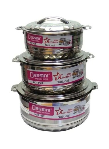 3-Set Of Stainless Steel Hotpot Includes Large 5000ml, Medium 3500ml, Small Silver 2500ml
