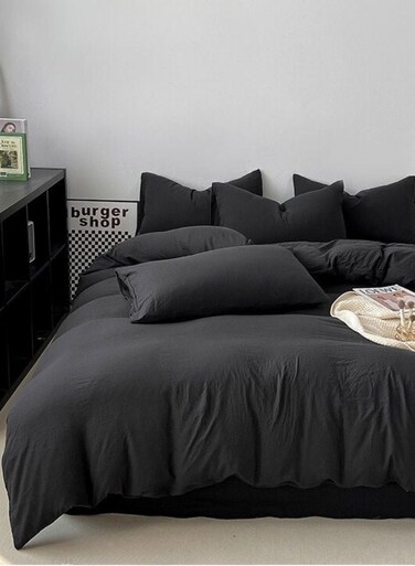 Home Single Size 4 piece Bedding Set Without Filling, Washable Cotton Black Color.