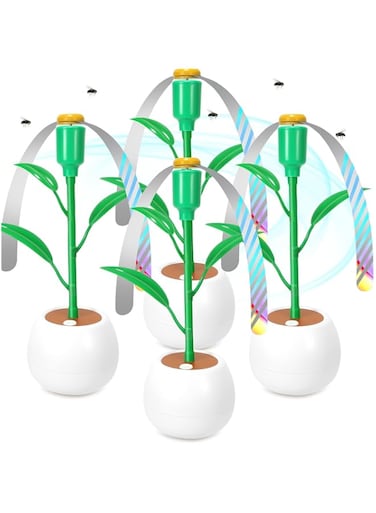 PFUTURE Fly Fans for Tables, 4 Pack Fly Repellent Fans with Holographic Blades, Indoor Outdoor Bug Fans, Keep Flies Away from Food for Picnic, Party, BBQ