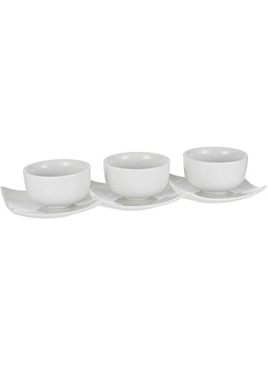 Harmony Ceramic Bowl with Tray Set of 4, White