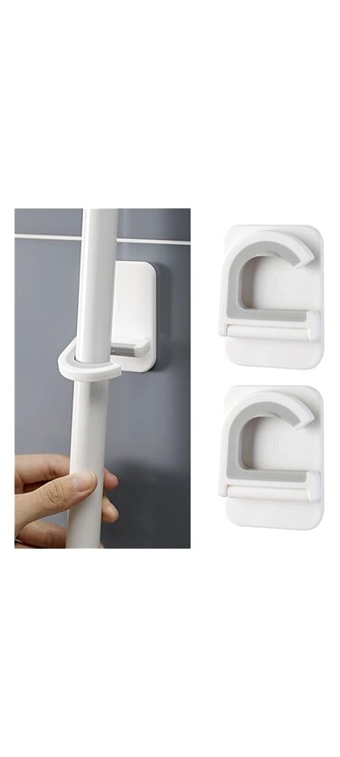 IBAMA 2-Pack No-Punch Wall Mount Mop Hooks, Strong Self-Adhesive Mop Holder for Bathroom, Kitchen, Living Room, Balcony