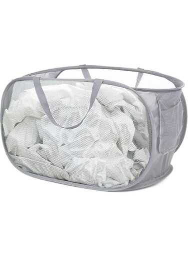 Funito Durable Collapsible Laundry Baskets, Mesh Pop Up Laundry Hamper with Side Pocket, Foldable Clothes Storage Hamper with Reinforced Carry Handles for Laundry, Bathroom, Kids Room, Dorm or Travel