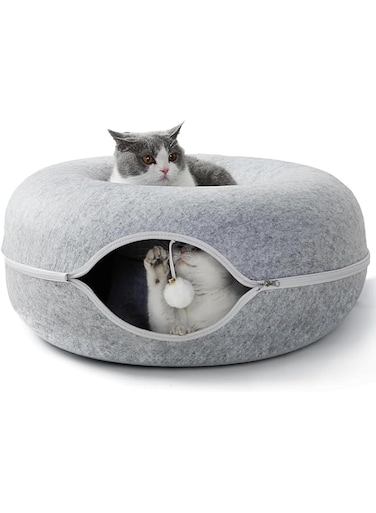 Cat Tunnel Bed, Cat Tunnel, Indoor Cat Hideout, Donut Cat Bed, Universal for All Seasons Cat Condo and Cat Cave (24 in * 24 in* 11 in) (Light grey)