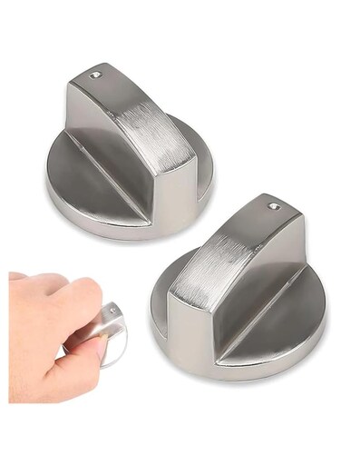 FUIN Metal Round Gas Stove Knobs, Stainless Steel Oven Knob, Gas Stove on off Knob Replacement, Safe And Durable, Easy To Use, Fits 6mm Shaft, Can Be Used For Gas Stove, Oven, Microwave, Etc, 2 pcs