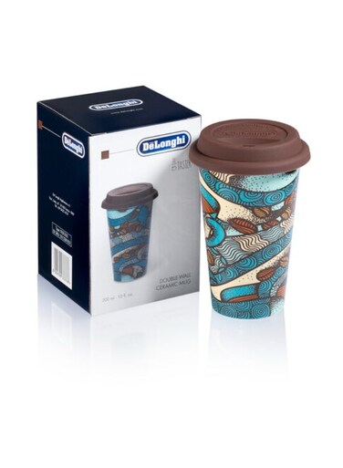 Thermal Mug with Silicone Lid, 300ml Double-Wall Ceramic Coffee Mug, Microwave &amp; Dishwasher Safe