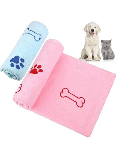 ChicAbode 2 Pieces Dog Bath Towel, Microfiber Quick Drying Dog Bath Towel, Absorbent Pet Bath Towel, Pet Towels for Small Medium Large Dogs and Cats, Soft Fabric Pet Towels, Blue and Pink