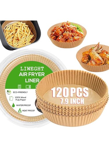 LIWEGHT Air Fryer Paper Liners,120Pcs Parchment Paper, Air Fryer Disposable Paper Liner for Microwave, Non-Stick Air Fryer Liners Square Free of Bleach (7.9IN-Round)