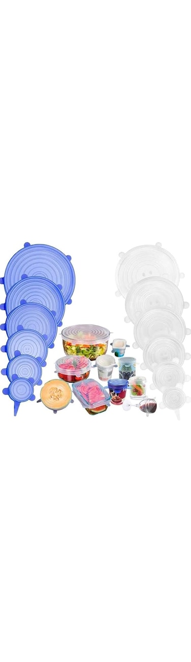 JIGUOOR Silicone Stretch Lids, 12 Pack Reusable Silicone Lids, Durable Food Storage Silicone Covers for Bowl, 6 Sizes to Meet Most Containers to Keep Food Fresh, Microwave Safe - Easy Clean