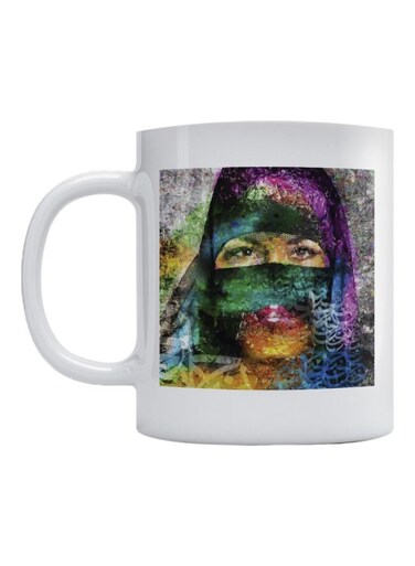 Ceramic Printed Coffee Mug White/Green/Blue 350ml