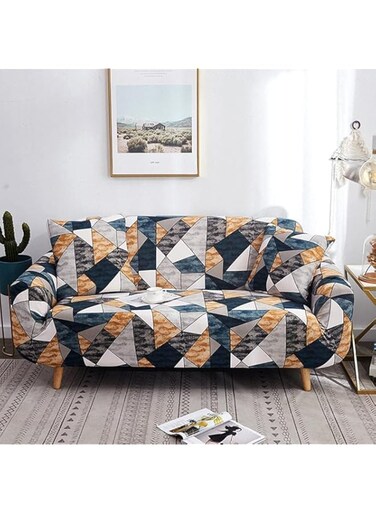 Homodoskey Stretch Sofa Slipcovers Fitted Furniture Protector Geometric Printed Spandex Soft Elastic Sofa Cover Stylish Fabric Couch Cover for 1/2/3/4 Seats Cushion Couch (1 Seat 90-140CM)