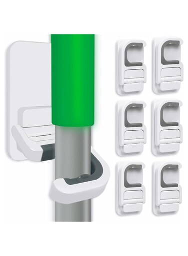 Tinkeep 6 Pack Broom Holder Wall Mount Mop Holder Broom and Mop Gripper Self Adhesive Peel and Stick Anti-Slip Mop Handle Hanger Household Cleaning Organizer, Holds up to 6 lb