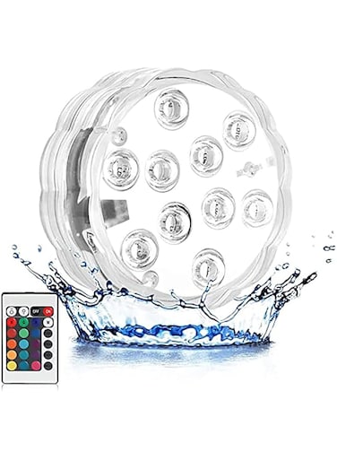 DELFINO Hot Tub Lights, Pond Lights IP68 Double Ring Waterproof 16 Colors 4 Modes 10 LED Beads IR Remote Underwater Lights for Fish Tank, Swimming Pool, Fountain (1 Pack)