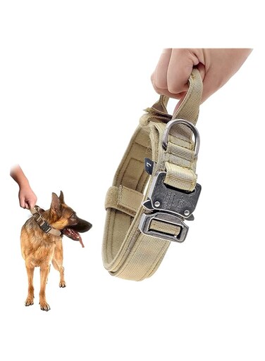 ELECDON Tactical Dog Collars Adjustable, Thick Nylon Dog Collar with Handle for Dog Training Quick Release Heavy Duty Metal Buckle Military Dog Collar for Small Medium Large Dogs L