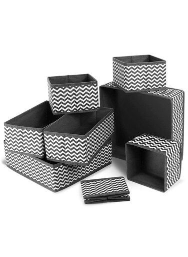 8 Pcs Set Drawer Divider Dresser Organization Foldable Closet Organizer Underwear Basket Cubes Containers for Storing Bras Baby Clothing T- Shirt Socks Scarves Ties Grey